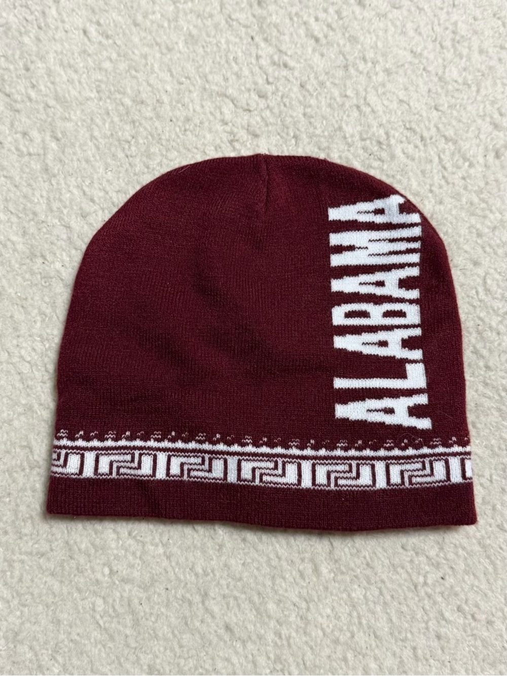 Alabama Crimson Tide Maroon Knit Beanie Hat Greek Key Pattern One Size
